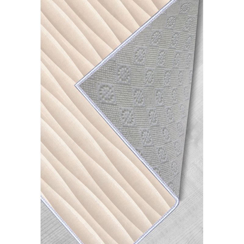 Tapis géométrique beige en polyester tissé à la machine, Rectangle 2 pi x 3 pi 3 po