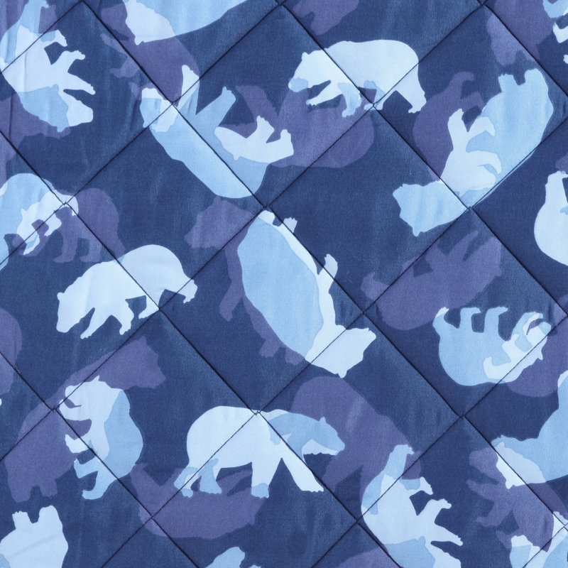 Navy Blue Microfiber Twin Kids Reversible Quilt Set