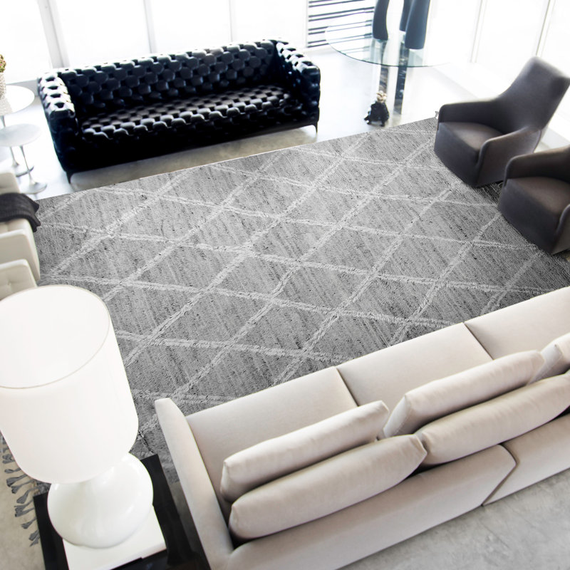 Wool Geometric Area Rug in Gray, Rectangle 12' x 15'
