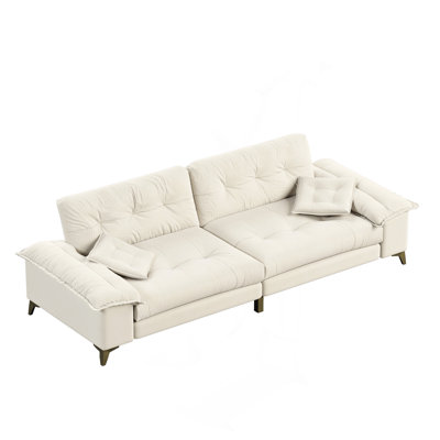 Canapé 104,7 po à 4 places avec accoudoirs larges amovibles, canapé capitonné avec pieds en métal, canapé rembourré en chenille confortable avec 2 coussins pour salon, chambre à coucher, appartement, bureau, studio