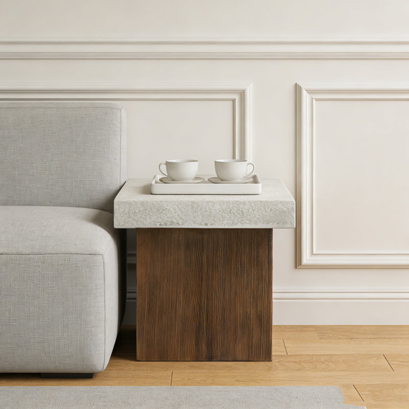 Table d'appoint, Antique White,Natural-Square