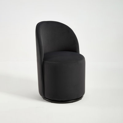 Fauteuil demi-tonneau en velours pivotant à 360 ° de style Mid-Century - Fauteuil rembourré sans accoudoirs pour la cuisine / la salle à manger / la chambre à coucher / le salon, résistant aux taches dans les petits espaces ， Noir