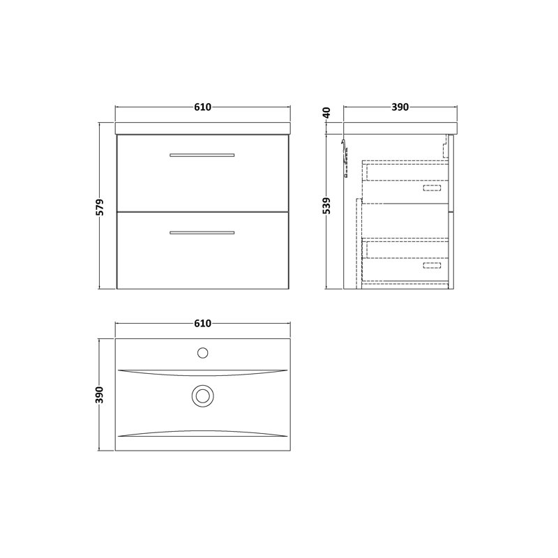 Arno 610 mm Single Vanity with Integrated Basin, Cloud Gray