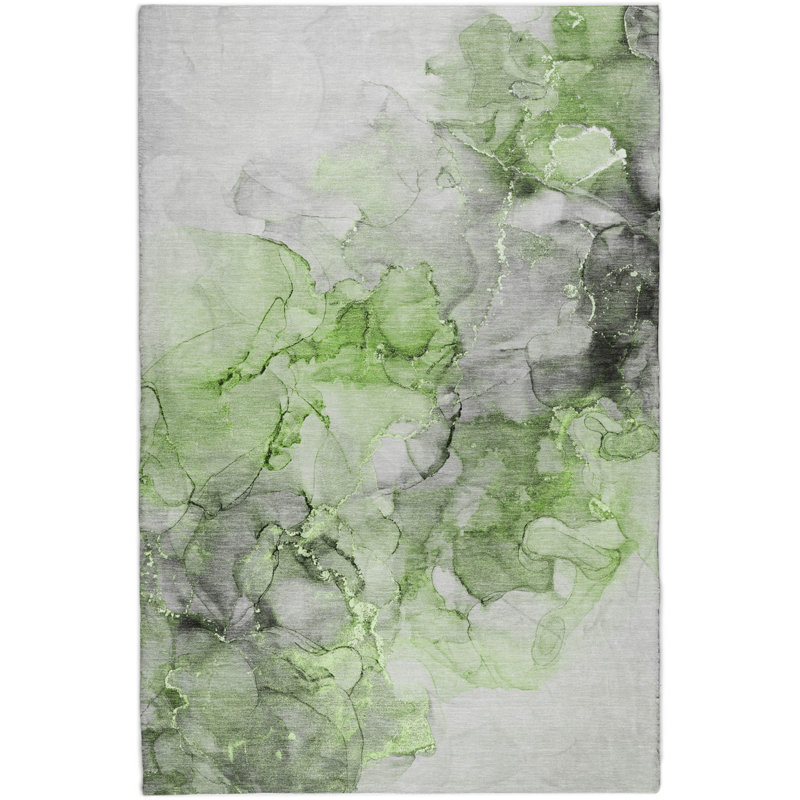 Premium Machine Washable Dream Shag ADS520 Watercolors Rug, Green, 10' x 14'