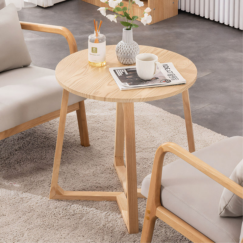 Table de bout ronde 24 po, canapé de style Mid-Century moderne en bois massif avec pieds en forme de V, petite table basse pour petit salon, table de chevet pour chambre à coucher