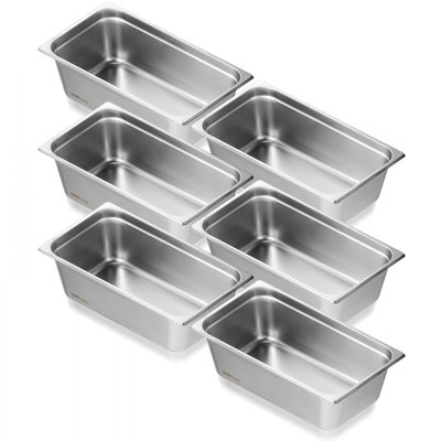 6 Pack Hotel Pans, Anti-Jam Steam Pan, 0.8mm Thick Stainless Steel Restaurant Steam Table Pan, 6-Inch Deep Commercial Table Pan, Catering Storage Food Pan, for Industrial & Scientific