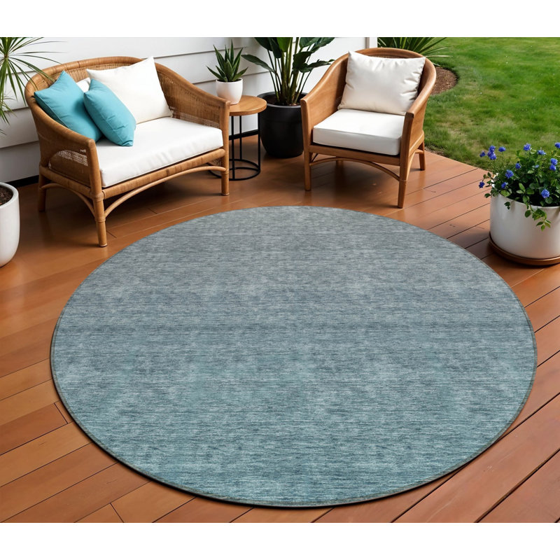 Tapis d'extérieur rond 8 pi bleu sarcelle gris et gris anthracite lavable