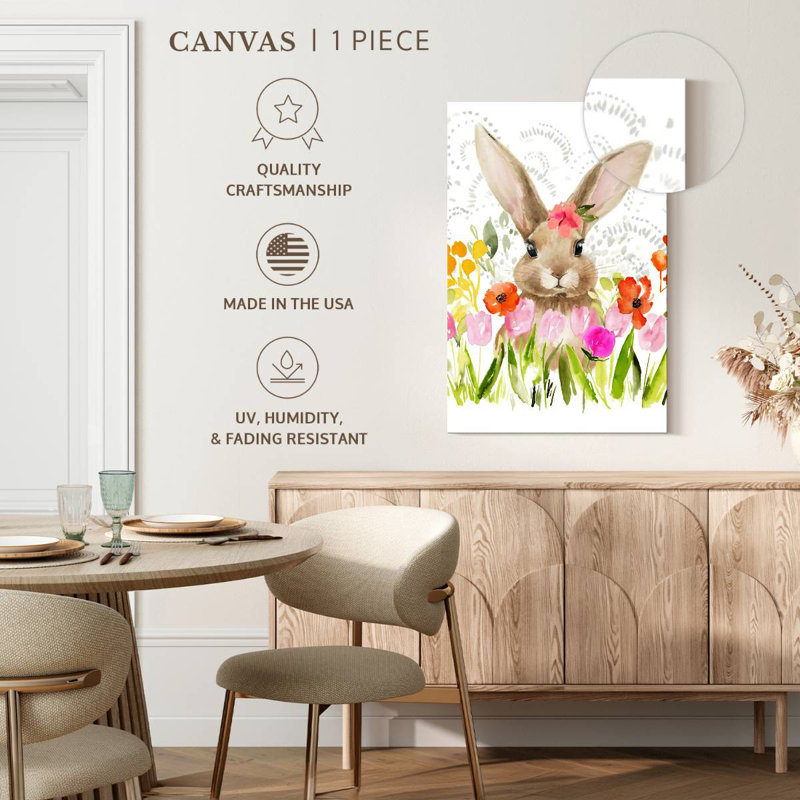 Fleurs d'avril et lapin I, H 36 po x l 24 po