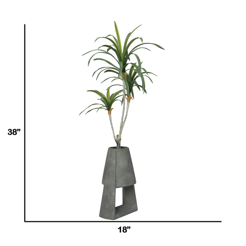 38" Real Touch Artificial Yucca Tree In Modern Planter - Cute Yucca Tree In A Grey Contemporary Pot