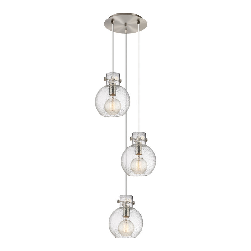Luminaire suspendu en grappe à 3 lumières Amrith, Grainé, Nickel satiné brossé