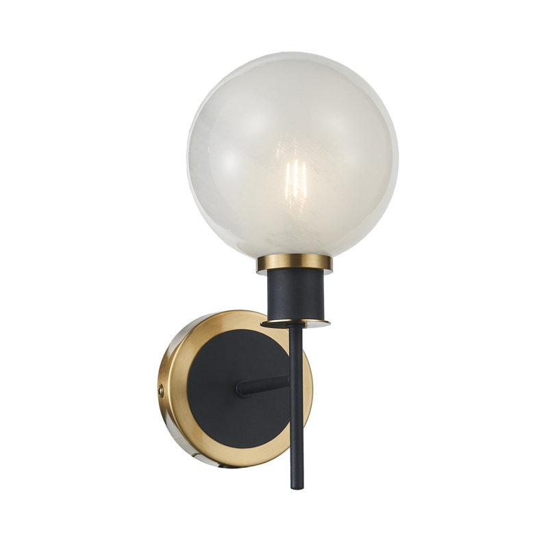 Applique murale 1 lumière Erickson - Noir - Laiton brossé - Verre Blizzard