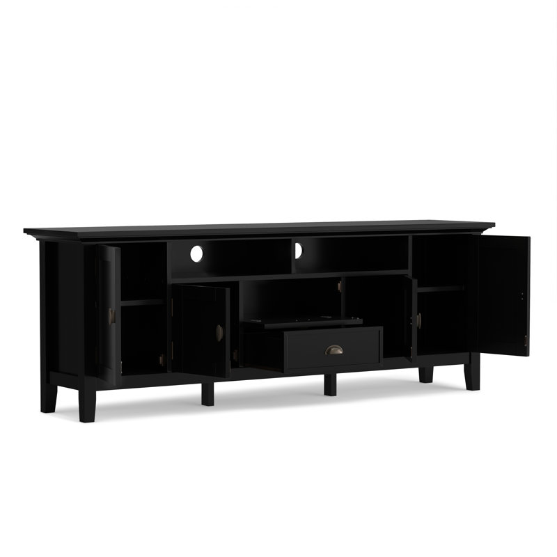 Redmond 72"W Solid Wood Transitional TV Stand for TVs up to 80" with 2 Cabinets, 2 Drawers, and Open Shelves, Black