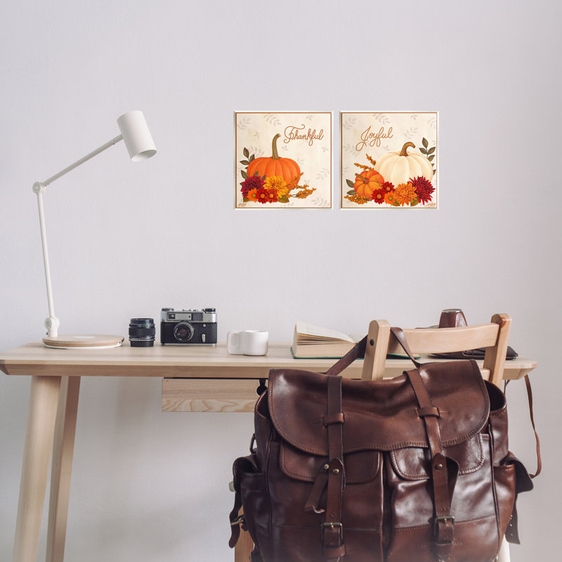 «Joyful Thankful Sentiment Pumpkin», ensemble de 2 toiles par Mardell Schuster