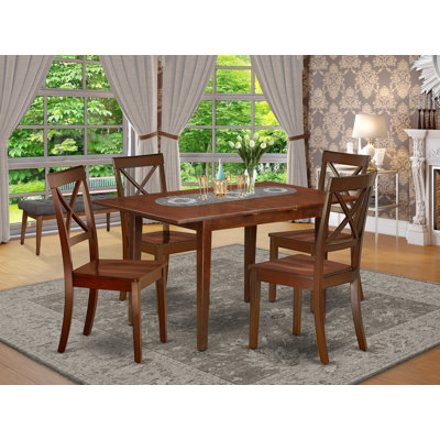 5 Piece Dining Table Set for 4 Includes a Rectangle Kitchen Table with Butterfly Leaf and 4 Dinette Chairs, Mahogany