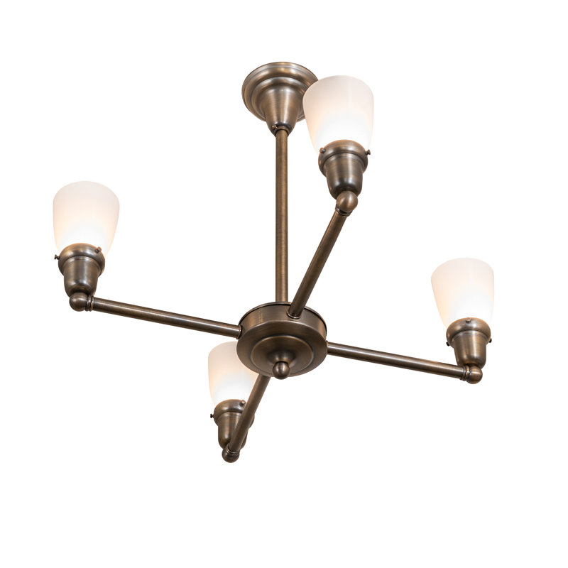 27" Wide Revival Oyster Bay Goblet 4 Light Chandelier, Antique Brass