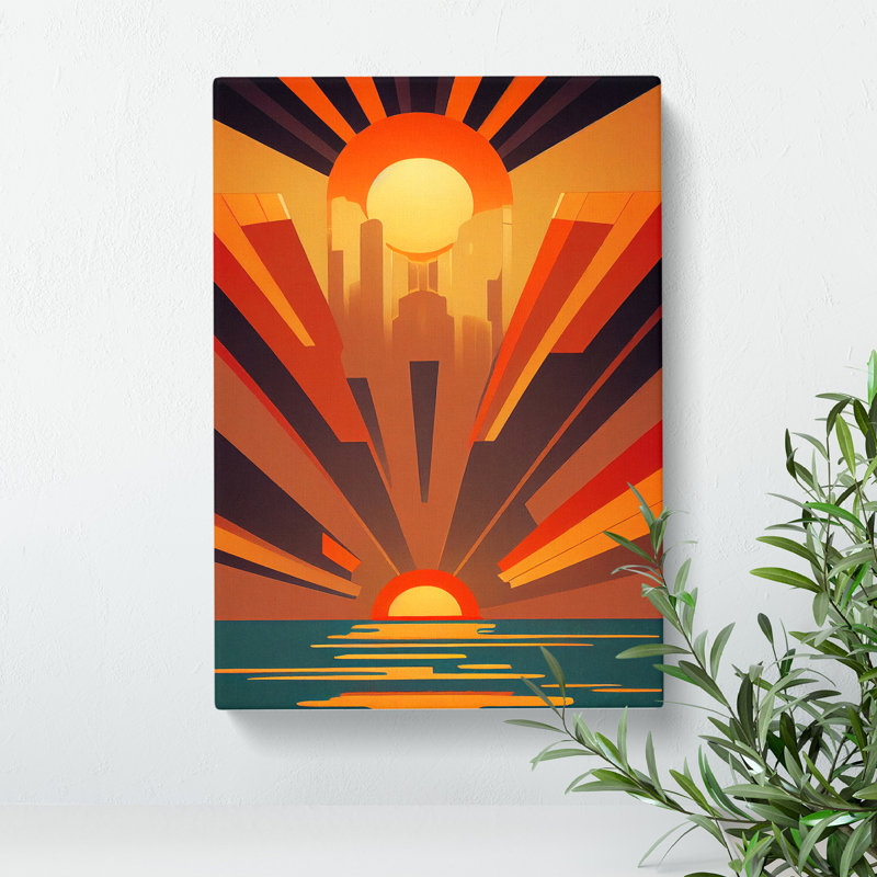 Art Deco Ocean Sunset No.1 - Wrapped Canvas, 76cm H x 50cm W x 3cm D