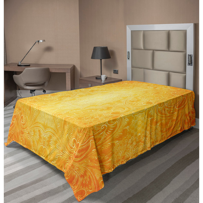 Ambesonne Top Flat Sheet Curving Art, Twin Flat Sheet, Marigold Floral