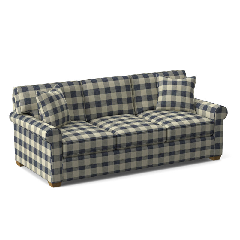 Bedford Upholstered 86'' Sofa, Blue Buffalo Check; 0120-61, Frost White