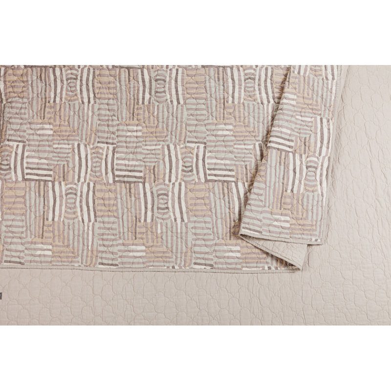 Ensemble de courtepointe réversible 100% coton Abrazo - imprimé géométrique beige, literie moderne Global