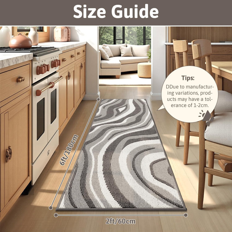 Tapis de couloir de couloir lavable et coulissant, Runner 2' x 6', Grey Abstract