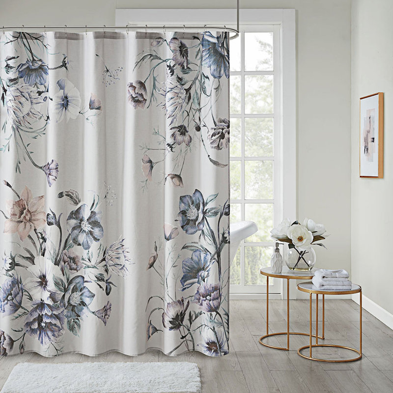 Cassandra Blue Floral Cotton Shower Curtain