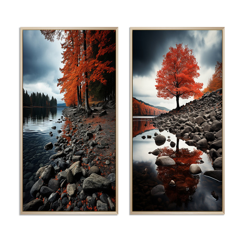 «Canada Autumn Tranquility», 2 pièces sur toile, Encadrement brun, H 32 po x l 32 po