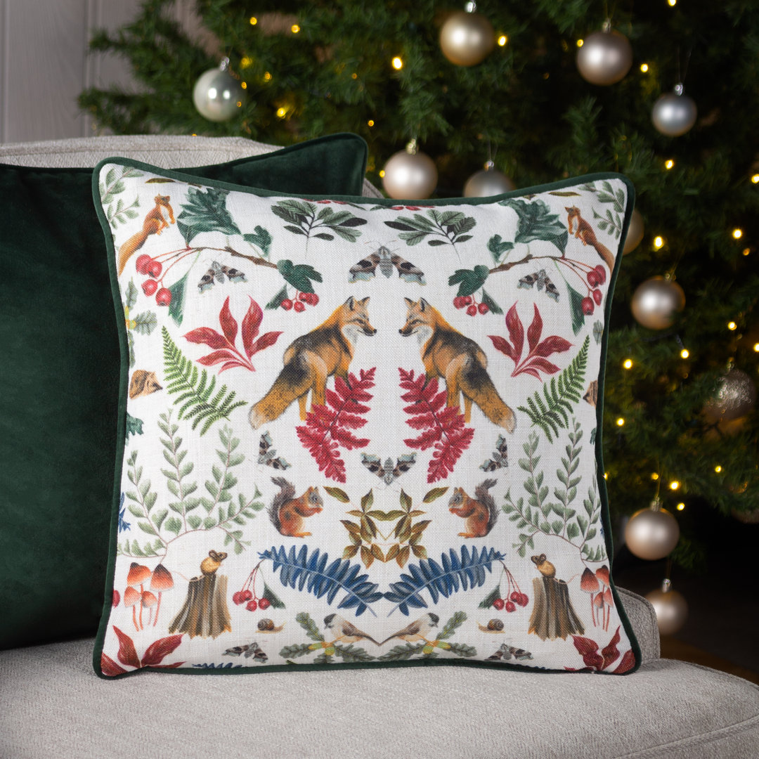 Mirrored Fox Floral Square Cushion Cover