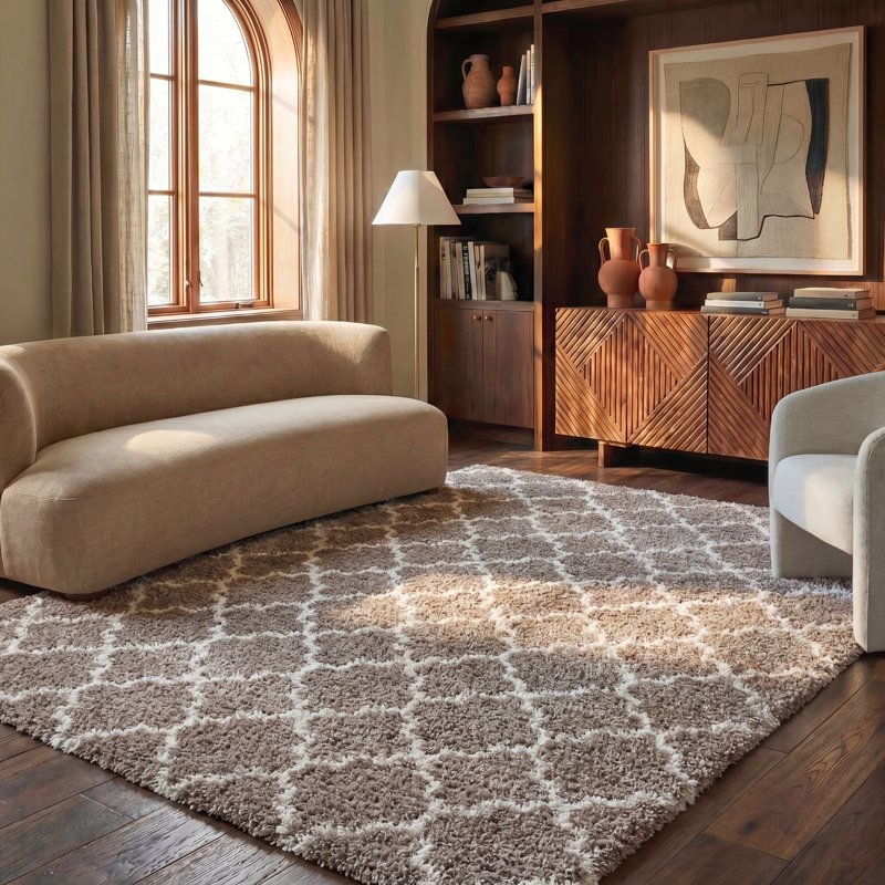 Tapis à motif géométrique Bonaire, Rectangle 8 pi x 10 pi, Gris clair / ivoire