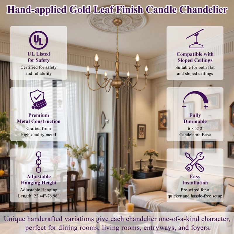 Josuel 6 - Light Dimmable Classic / Traditional Chandelier, Antique Brass