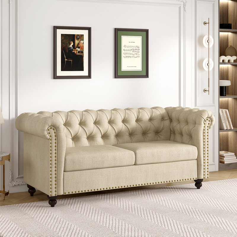Carlene 3 Seater Linen Chesterfield Sofa, Beige