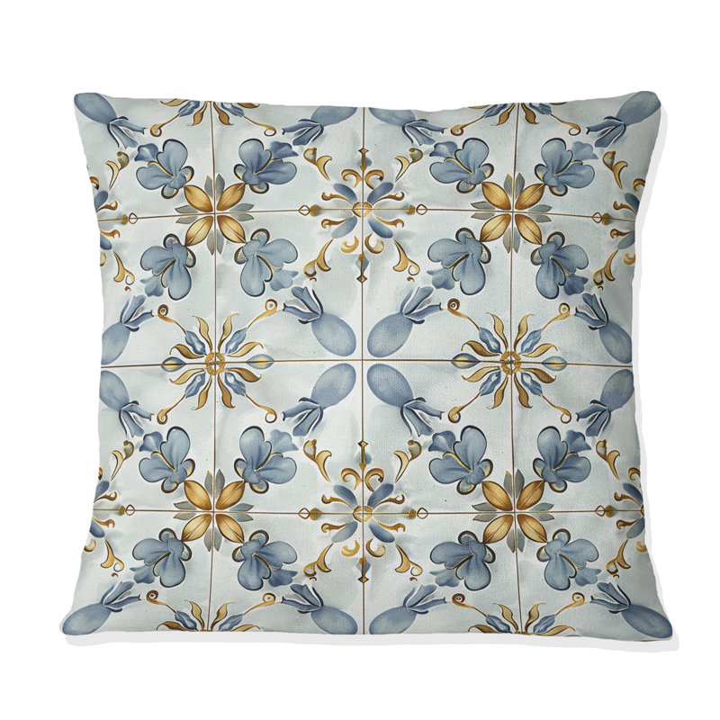Carrelage rétro bleu poudre et doré I - Coussin Farmhouse, H 18 po x l 18 po, Carrée