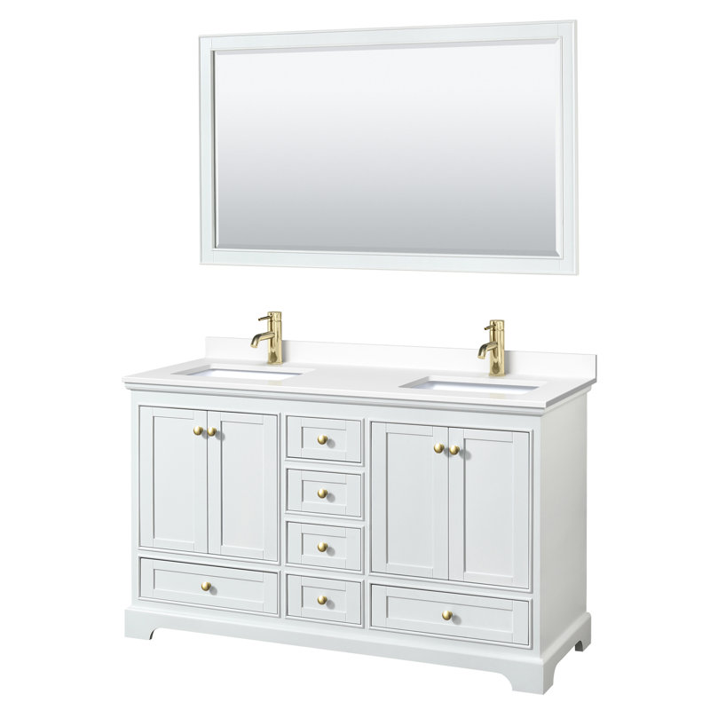 Ensemble de meuble-lavabo double 60 "avec miroir Deborah, Blanc, Noir mat