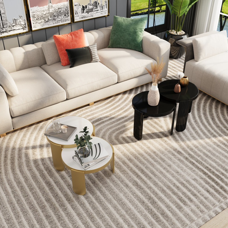 Brass 4 In 1 Self-Defined Nesting Round Coffee Table/End Table, Black/Brass