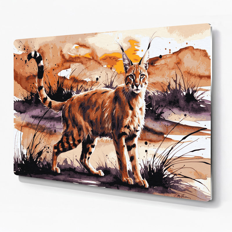 Art mural en métal «Big Cats Caracal» brun, H 12 po x l 18 po