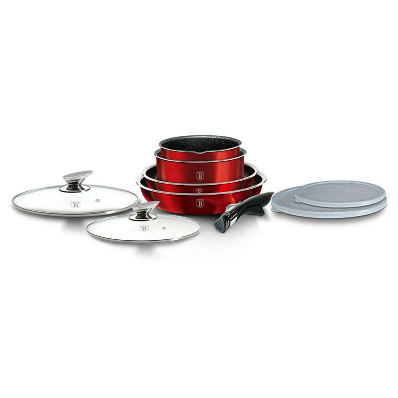 9 - Piece Non-Stick Aluminum Cookware Set, Burgundy