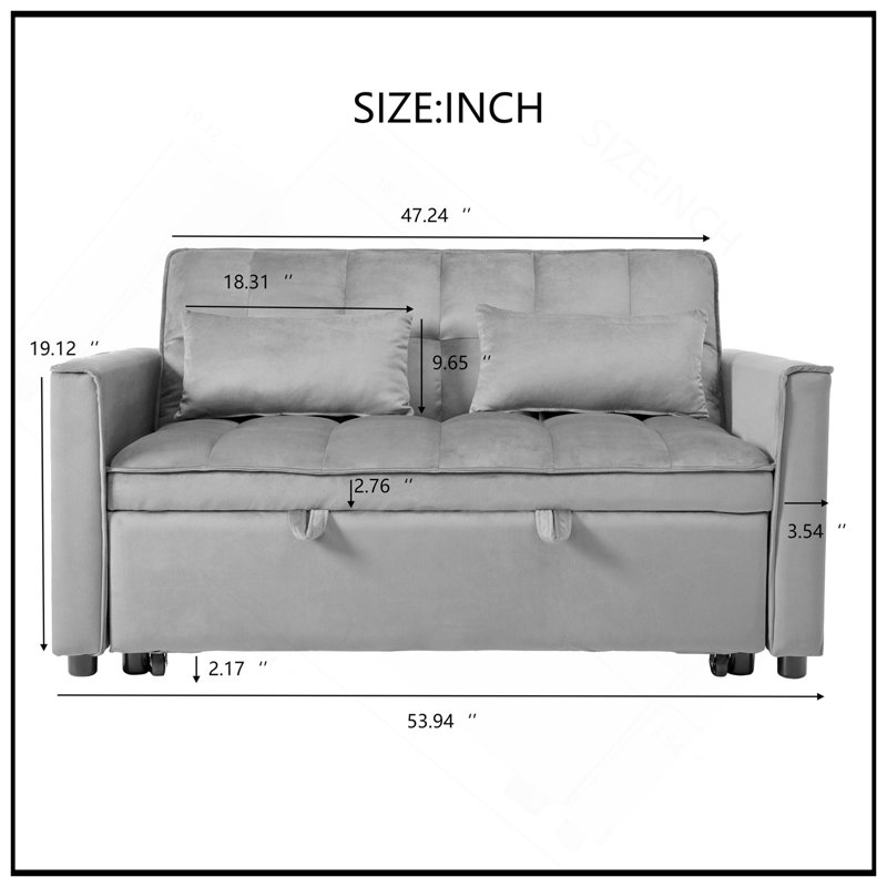 Convertible Sofa Bed, 3-In-1 Pull Out Couch With Reclining Backrest And Pillows, Full Sleeper Loveseat For Living Room, Home Or Office
