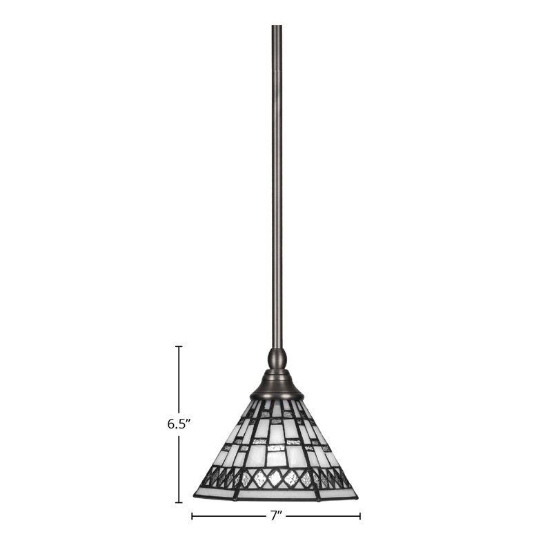 Mini-luminaire suspendu suspendu au fini nickel brossé avec verre d'art étain de 7 po