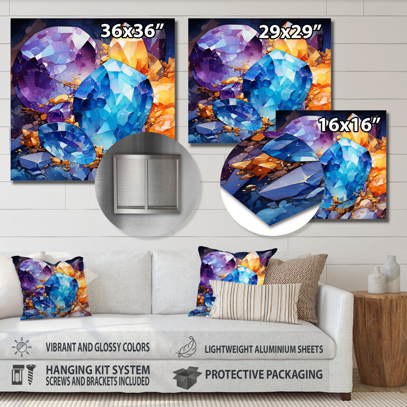 Or et bleu cristal pierre noyau II - pierre géode métal Art mural, H 29 po x l 29 po