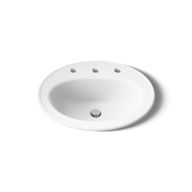 Pennington Ceramic Oval Drop-In Bathroom Sink with Overflow, White, 8'' Centers