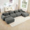 Canapé modulaire en U sans assemblage Tissu en velours côtelé respirant 32D à haute résilience, accoudoirs courbés extra larges, conception ergonomique adaptée aux animaux de compagnie pour les salons