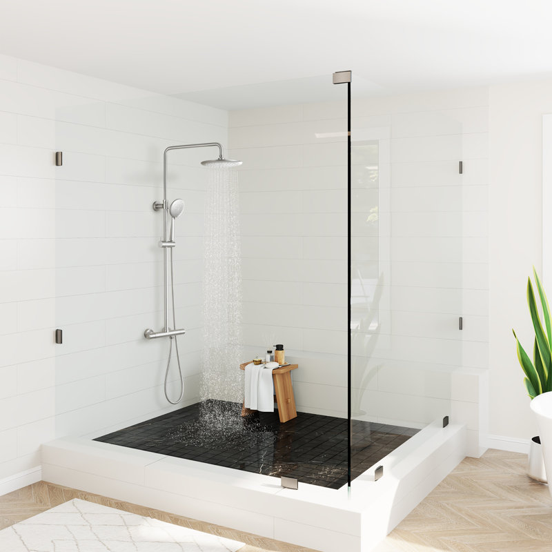 Système de douche thermostatique à 2 fonctions avec douche à main à 3 réglages et valve brute, Nickel brossé