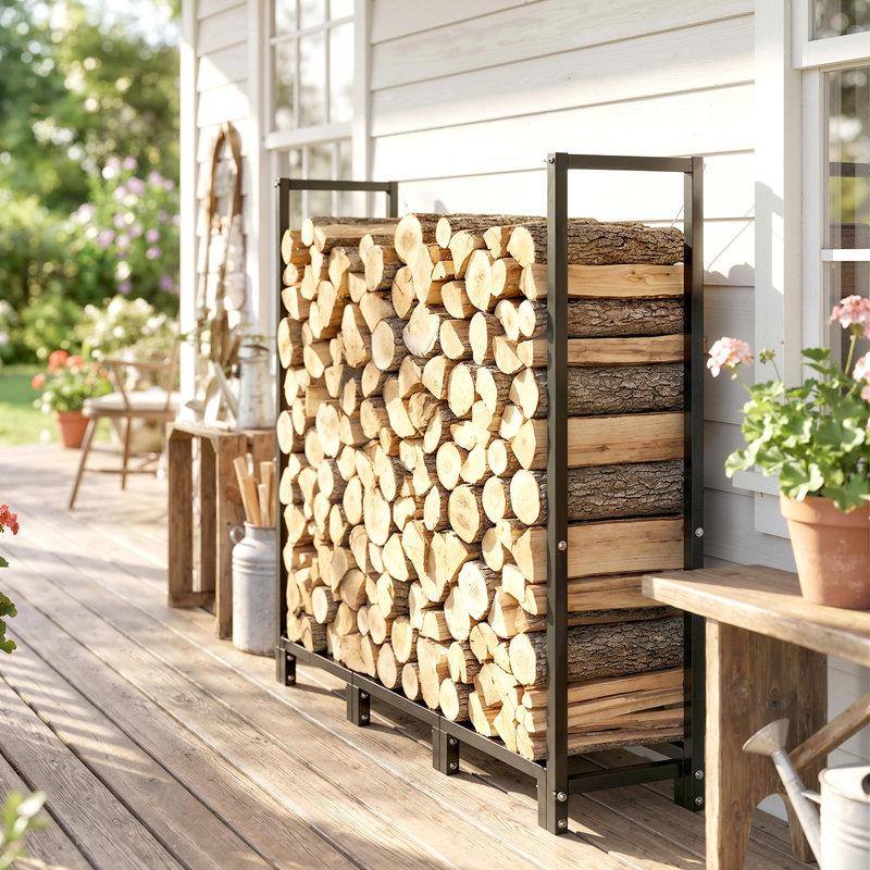 Râtelier à bûches de 1,2 m (4 pi), capacité de 280 kg (616 lb), en acier, noir, pour l'intérieur.