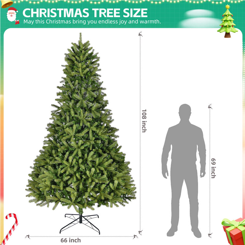 Arbre de Noël artificiel 9 pi avec 2576 pointes de branches mixtes en PE et PVC