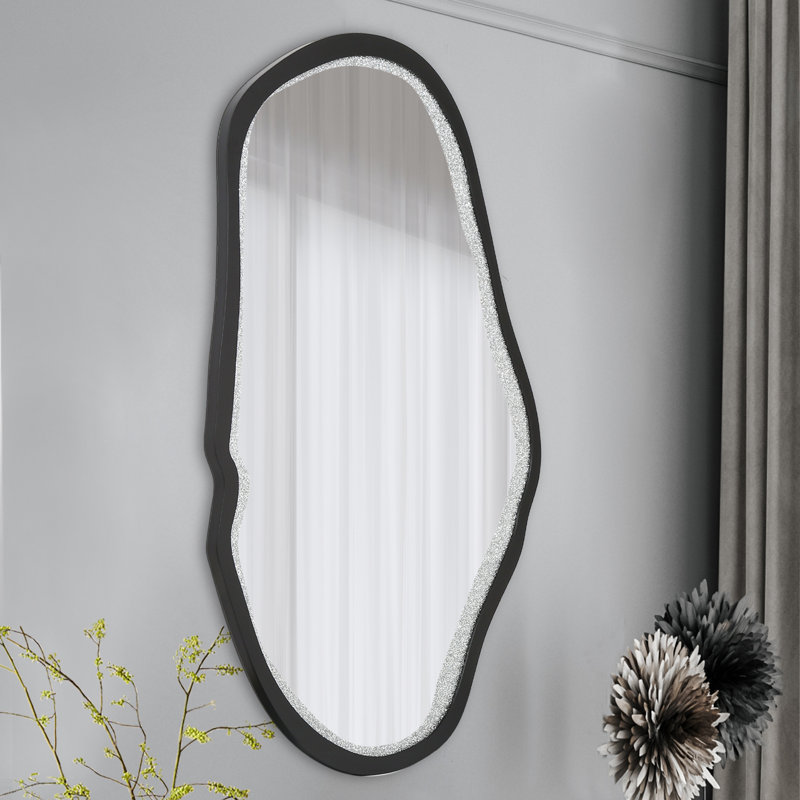 31.9’’ W Irregular Faux Diamonds Modern Black Wall Mirror