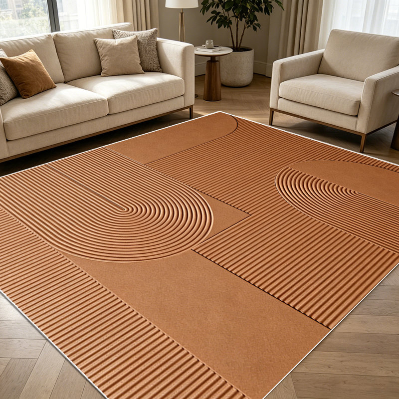1PC Modern Brown Geometric Arch Ribbed Striped area rugs for Living Room, Soft and Comfortable, Suitable for all seasons, easy-to-maintain, machine washable Indoor floor mat, Under Table Farmhouse suitable for dining table, bedroom, entryway, home