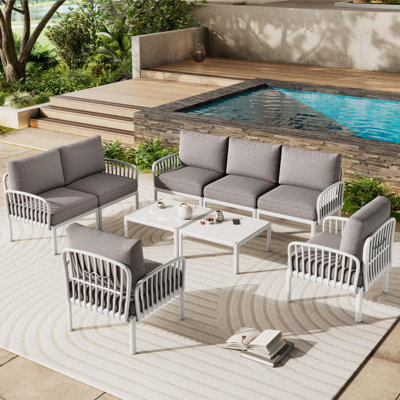 9-Piece Patio Conversation Set (White+Gray)