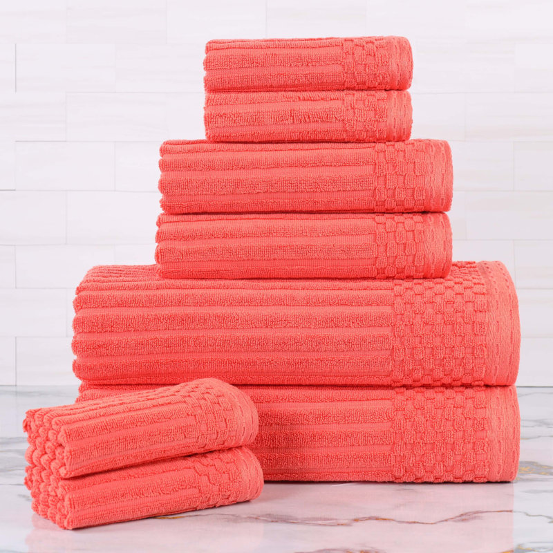 Collection de serviettes en coton Soho Spa, Orange corail, Ensemble de serviettes 8 pièces
