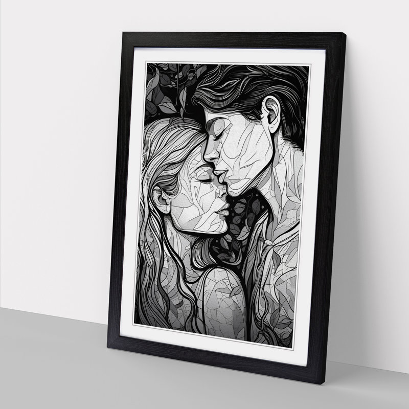 Lovers Line No.2 - Single Picture Frame Print on Wood, 34cm H x 25cm W x 2cm D, Black Framed