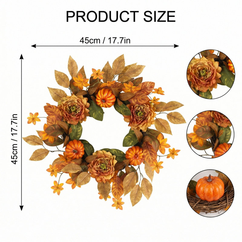 Couronne d'automne pour couronnes d'automne de 18 pouces pour porte d'entrée