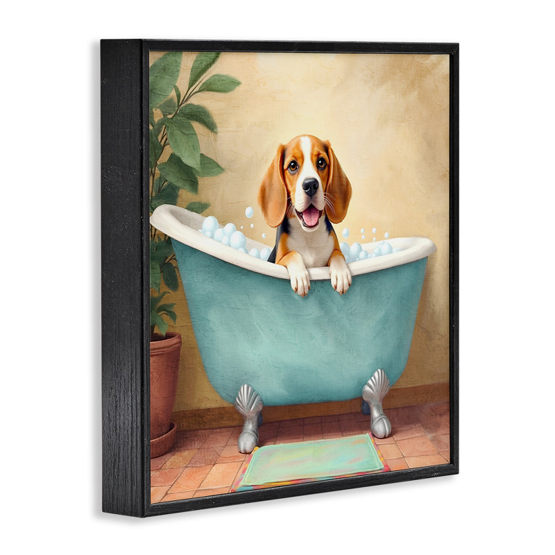 «Bubble Bath Hound», giclée encadrée par Kim Allen, Giclée encadrée noir minuit, H 12 po x l 12 po